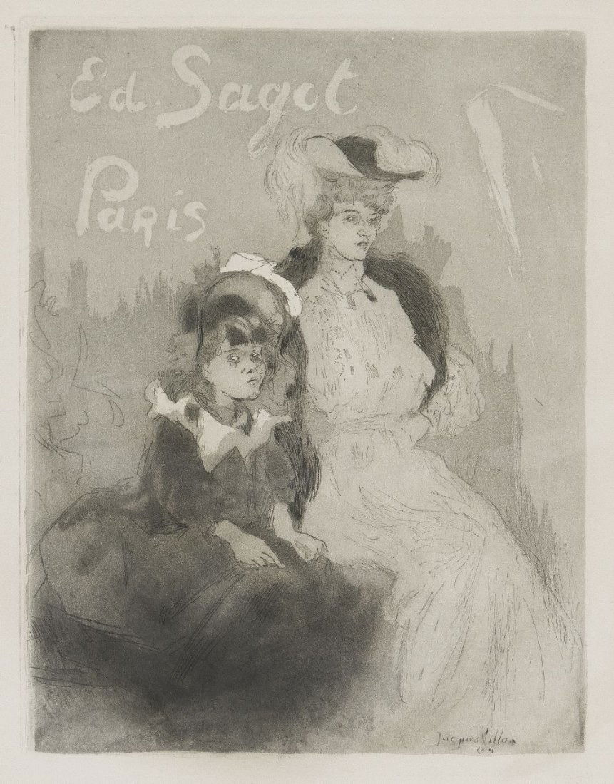 Jacques Villon, (French, 1875-1963), Femme et enfa: Jacques Villon (French, 1875-1963) Femme et enfant drypoint 8 3/4 x 6 5/8 inches.