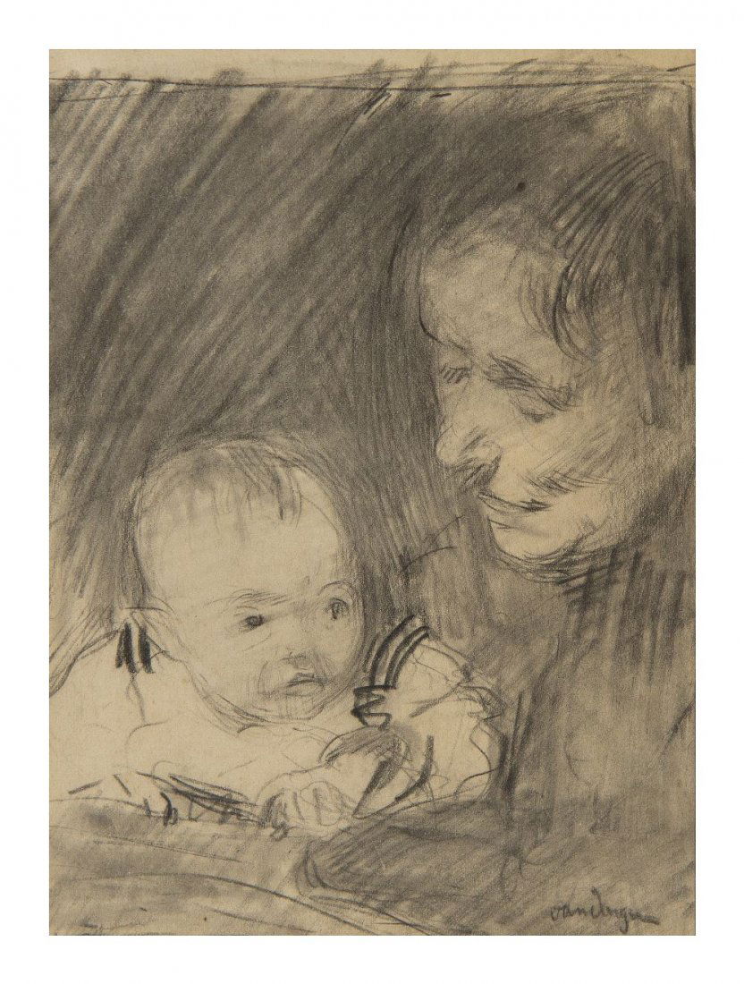 Kees van Dongen, (Dutch, 1877-1968), Mother and Ch: Kees van Dongen (Dutch, 1877-1968) Mother and Child chalk and pencil on paper signed Kees van Dongen (lower right) 6 3/4 x 5 3/4 inches.