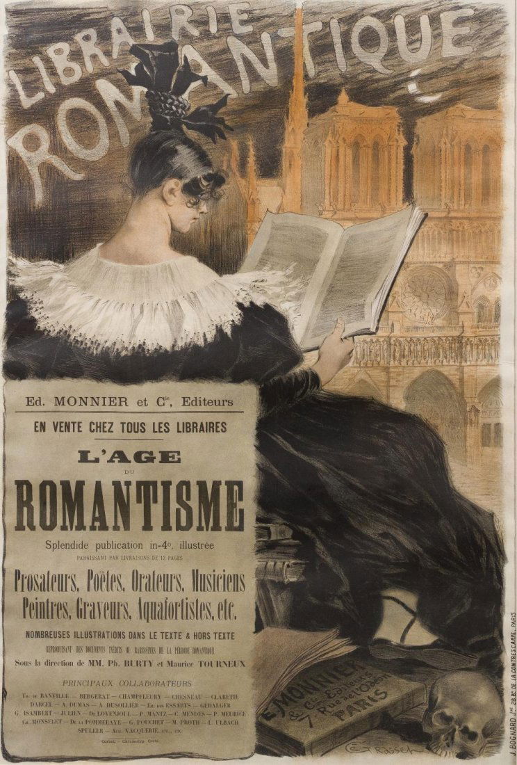 Eugene Grasset, (French, 1841-1917), Librairie Rom: Eugene Grasset (French, 1841-1917) Librairie Romantique poster 48 x 32 inches.