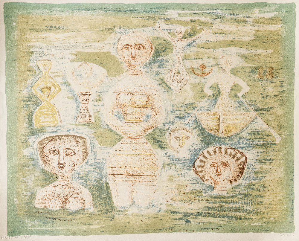 Massimo Campigli, (Italian, 1895-1971), Le Bagnan: Massimo Campigli (Italian, 1895-1971) Le Bagnanti, 1955 lithograph; L'Oeuvre Grav?e, pub. edition 117/175, signed Campigli and dated (lower right) 18 1/2 x 24 inches.