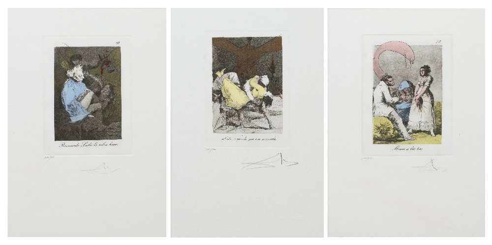 Salvador Dali, (Spanish, 1904-1989), ... al rio c: Salvador Dali (Spanish, 1904-1989) ... al rio creyendo que era mozuela... plate 8, Raimundo Lulio lo sabia hacer, plate 29 and Manos a las tres, plate 73 (a group of three works from <