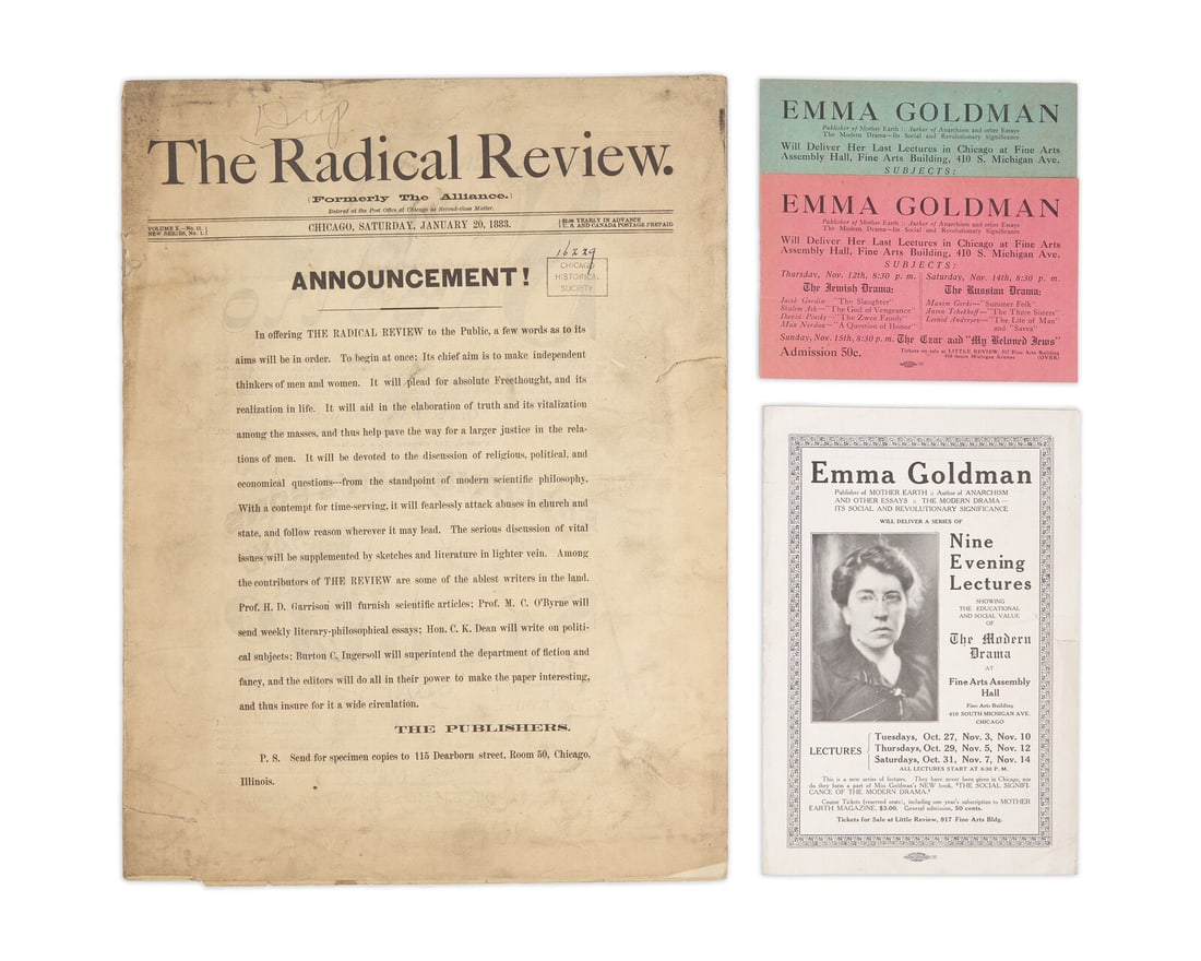 Goldman, Emma. Group of 4 Printed Items. Ca. 1883-1914 (1 of 1)