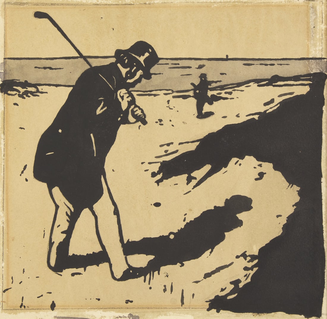 William Nicholson (British, 1872–1949) Golf (October): William Nicholson (British, 1872–1949) Golf (October) ink and graphite on paper 8 3/4 x 9 1/4 in. (22.2 x 23.5 cm) This lot is located in Philadelphia. Provenance Artist Thence by family descent Pur