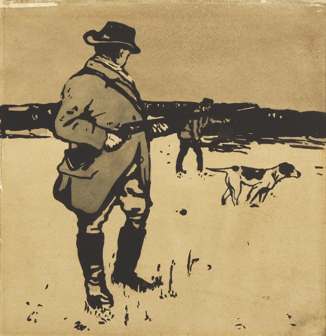 William Nicholson (British, 1872–1949) Shooting (September): William Nicholson (British, 1872–1949) Shooting (September) ink and graphite on paper 8 5/8 x 8 1/8 in. (21.9 x 60.3 cm) This lot is located in Philadelphia. Provenance Artist Thence by family desce