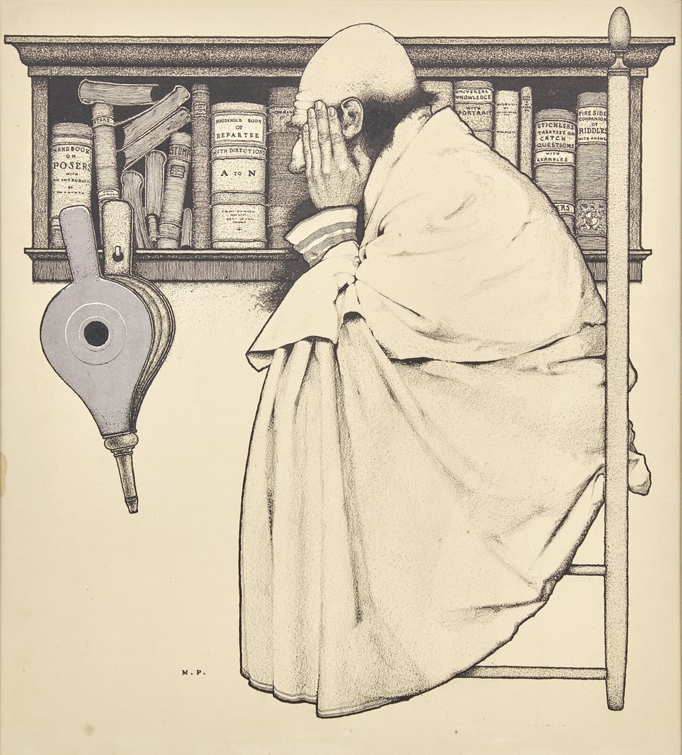 Maxfield Parrish (American, 1870–1966) Wond'rous Wise Man, 1897: Maxfield Parrish (American, 1870–1966) Wond'rous Wise Man, 1897 pen and ink with pasted overlay on paper Initialed M.P. (lower left center) 13 3/4 x 11 1/4 in. (34.9 x 28.6 cm) This lot is locat