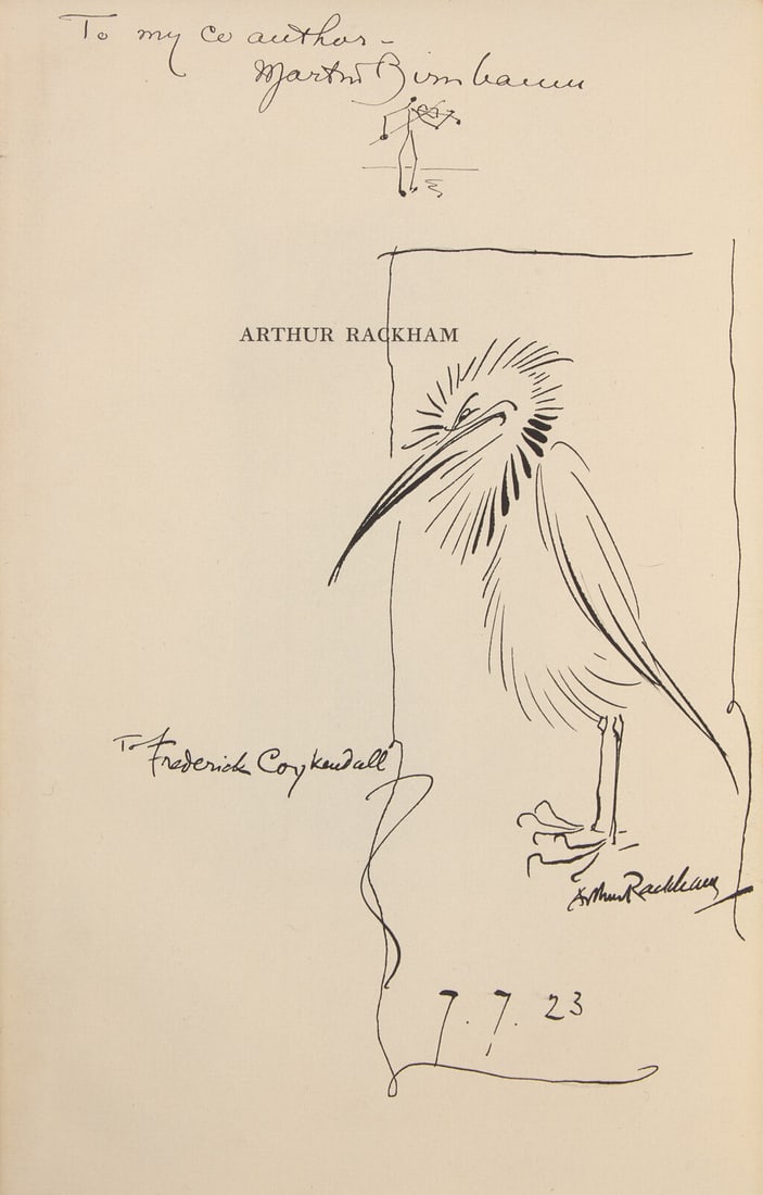 Arthur Rackham A List of Books Illustrated by Him. Presentation Copy With Drawing: [Rackham, Arthur] Coykendall, Frederick, and Martin Birnbaum. Arthur Rackham A List of Books Illustrated by Him Privately printed by William Edmund Rudge, Mount Vernon, New York, 1922. First edition,