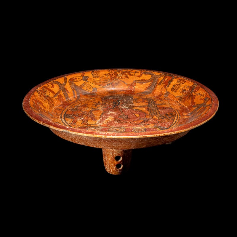 A Maya Polychrome Terracotta Tripod Plate with Gods and Glyphs (1 of 4)