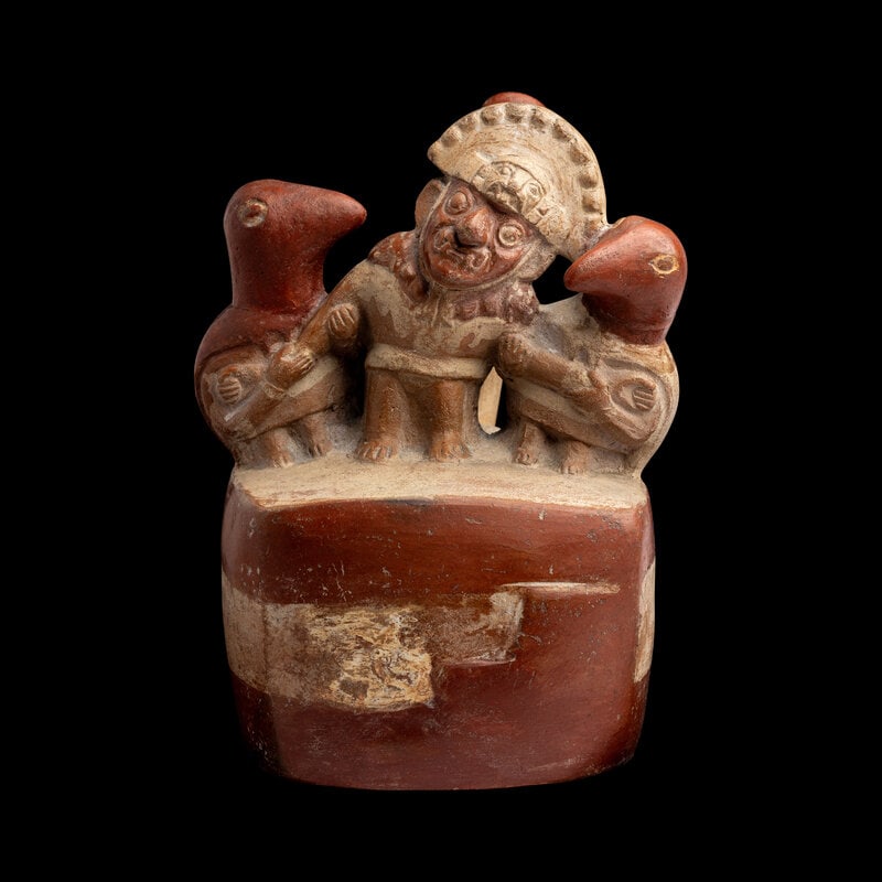 A Moche Stirrup Vessel in the Form of a Shaman with Two Anthropomorphic Figures (1 of 4)