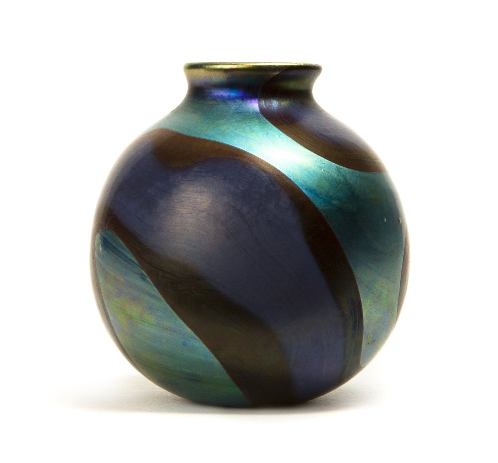 An Iridescent Studio Glass Vase, Mark Peiser, Heig: An Iridescent Studio Glass Vase, Mark Peiser, of spherical form. Height 4 1/4 inches. Property from a Private Collection, Hollywood, Florida