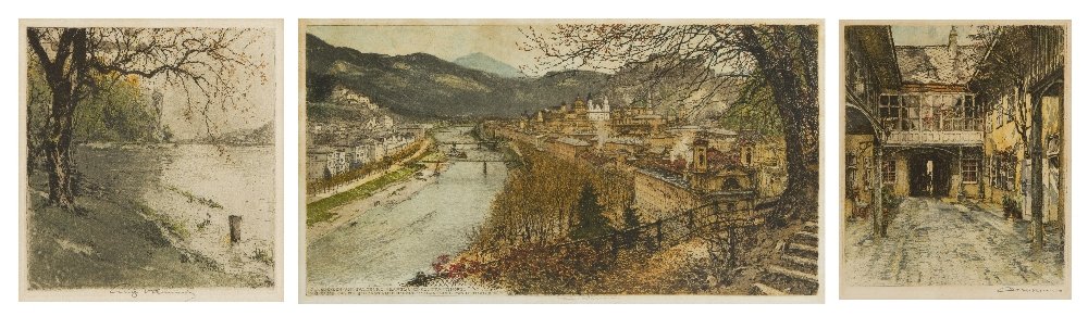 Luigi Kasimir, (Austrian, 1881-1962), A Collection: Luigi Kasimir (Austrian, 1881-1962) A Collection of Two German Landscape Etchings, together with a third signed Luigi Kasimir (lower center) 14 x 26 inches.