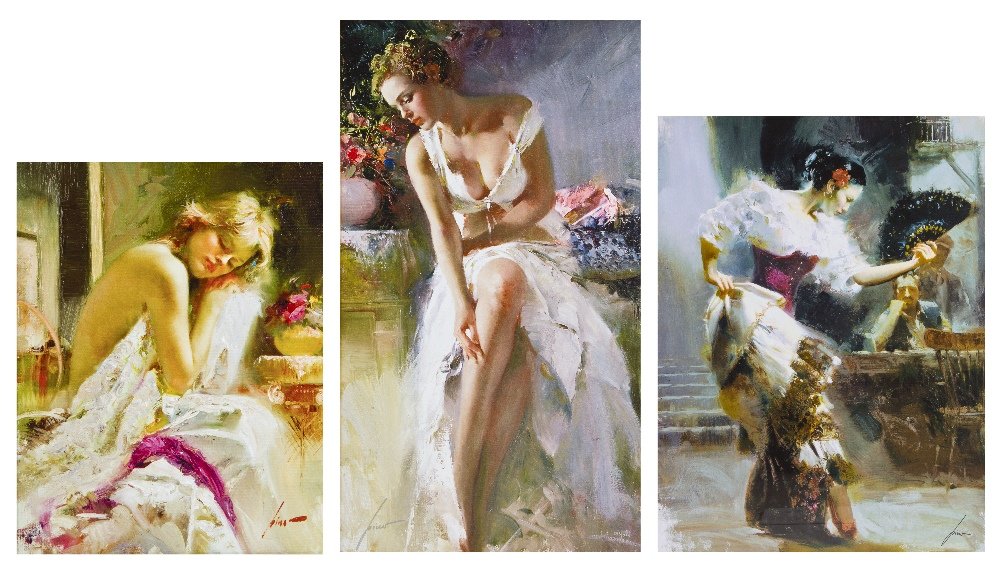 Pino Daeni, (b. 1952), A Pair of Giclees Titled: A: Pino Daeni (b. 1952) A Pair of Giclees Titled: Angelica, Prelude, together with another signed Pino Largest: 38 1/2 x 22 inches. Property from the Estate of Norman Korswol