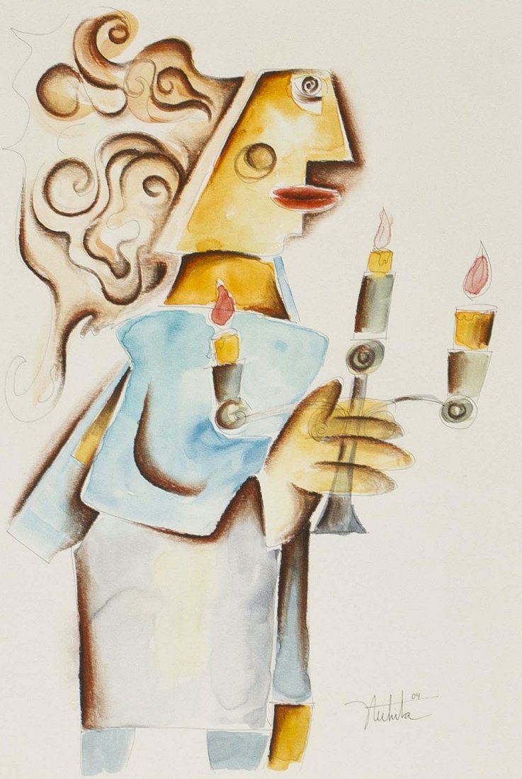 Alexandra Nechita, (American, b. 1985), Who Are We: Alexandra Nechita (American, b. 1985) Who Are We Running From?, 2004 ink and watercolor signed Nechita and dated (lower right) 19 x 12 3/4 inches. Property from the Estate of Norman K