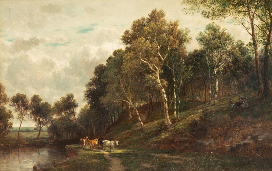 David Johnson (American, 1827-1908) A View at Joyceville, Conn., 1876: David Johnson (American, 1827-1908) A View at Joyceville, Conn., 1876 oil on canvas signed with monogram and dated (lower right); also signed, titled, and dated (on the reverse) 14 1/2 x 22 1/4 in. Pr