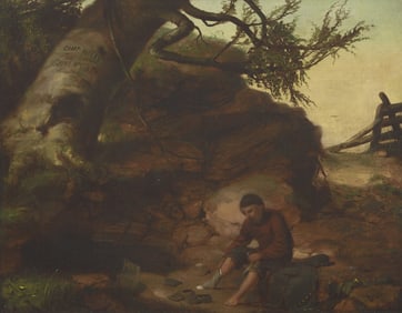 David Gilmour Blythe (American, 1815-1865) Man Putting On Socks (Union Soldier Washing His Feet),