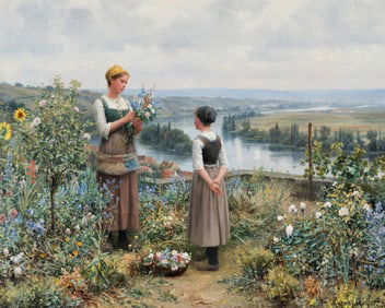 Daniel Ridgway Knight (American, 1839-1924) Picking Flowers