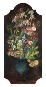 Maria Oakey Dewing (American, 1845-1927) Still Life with Irises, Poppies, and Mignonettes in a Blue