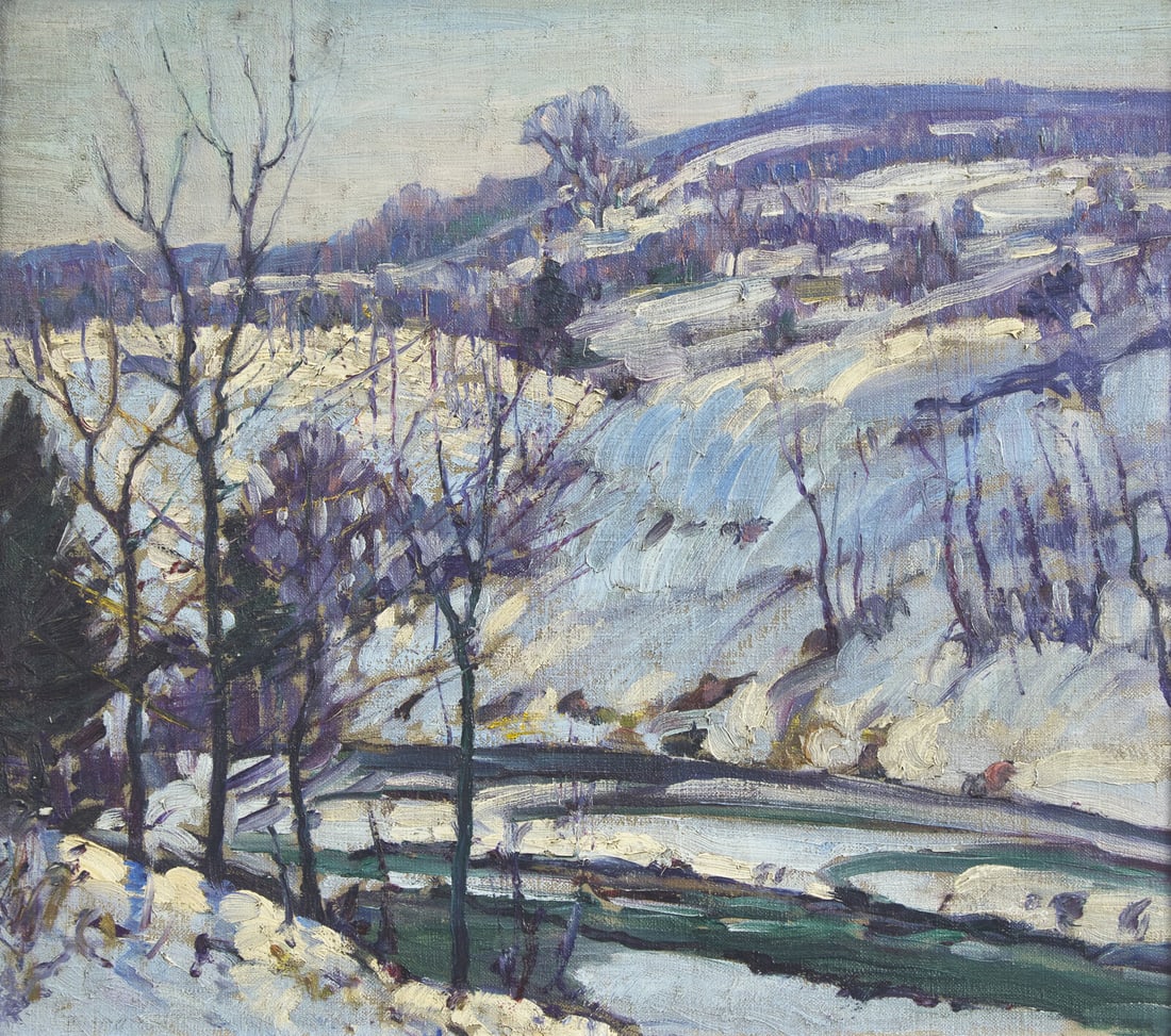 Fern Isabel Coppedge (American, 1883-1951) The Delaware River in Winter: Fern Isabel Coppedge (American, 1883-1951) The Delaware River in Winter oil on canvas signed indistinctly Fern I. Coppedge (lower left) 14 x 16 in. Provenance: Pedersen Gallery, Lambertville, New Jers
