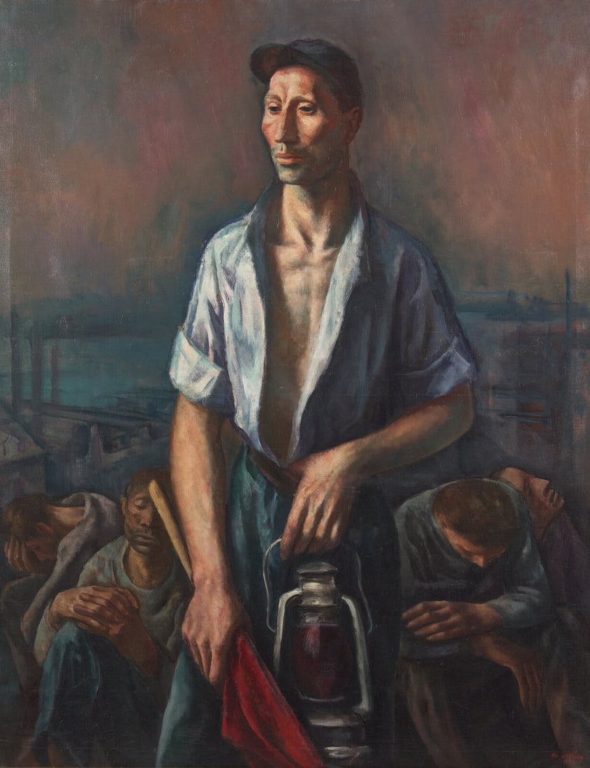 Francis De Erdely (American/Hungarian, 1904-1959) The Miners, 1941: Francis De Erdely (American/Hungarian, 1904-1959) The Miners, 1941 oil on canvas singed de Erdely and dated (lower right) 54 x 42 in. Provenance: Maxwell Galleries, New York, New York. Private Collect