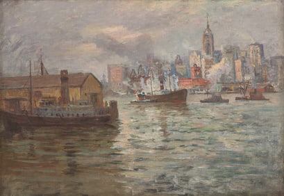 Max Kuehne (American, 1880-1968) Brooklyn Bridge through the Clouds