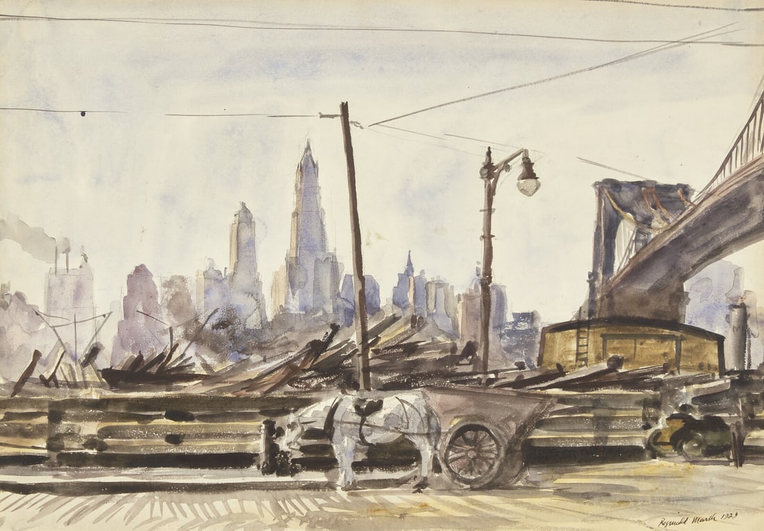 Reginald Marsh (American, 1898-1954) Brooklyn Bridge, 1929: Reginald Marsh (American, 1898-1954) Brooklyn Bridge, 1929 watercolor on paper signed Reginald Marsh and dated (lower right) 14 x 20 in. Provenance: Christie's, New York, Sale of September 27, 1996, L