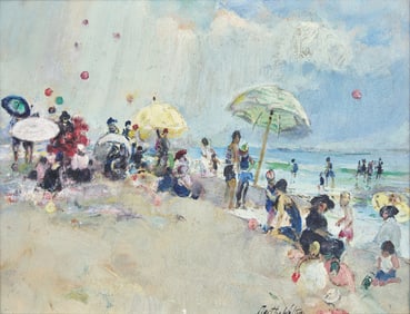 Martha Walter (American, 1875-1976) Balloons at the Beach, Trouville, France