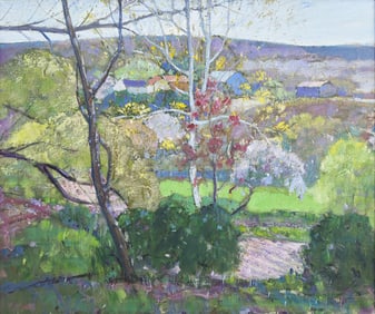 Richard Edward Miller (American, 1875-1943) Summer Landscape with Farm Buildings