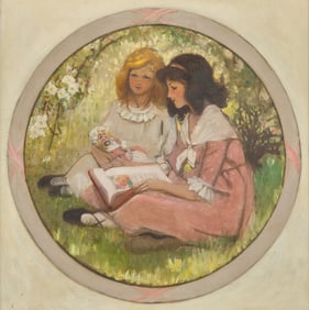 Sarah S. Stilwell Weber (American, 1878-1939) Two Girls Reading in the Grass