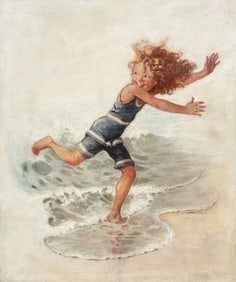Sarah S. Stilwell Weber (American, 1878-1939) Running from Waves (Saturday Evening Post Cover), 1921