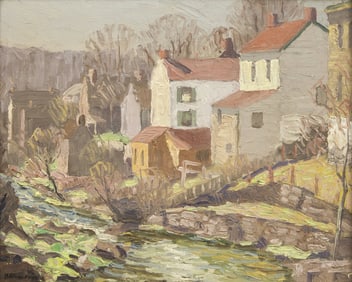 Kenneth Nunamaker (American, 1890-1957) Houses by a River