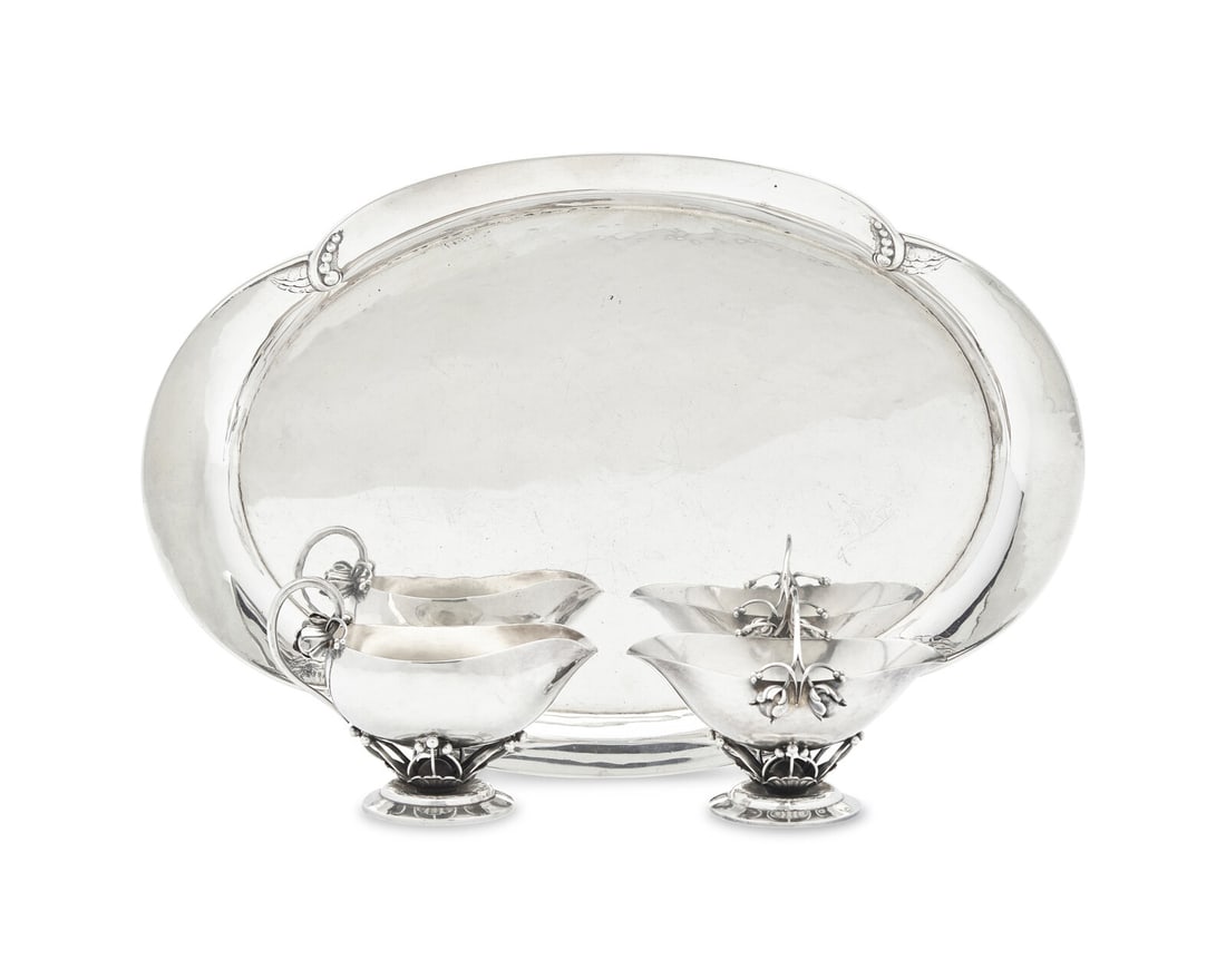 A Georg Jensen Silver Creamer and Sugar with Tray (1 of 3)