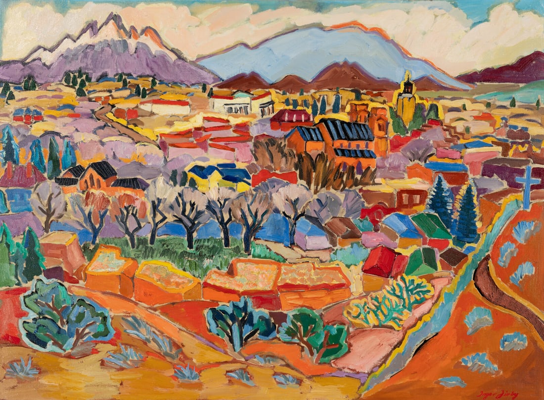 Inger Jirby (American, b. 1942) Autumn in Santa Fe, 1985: Inger Jirby (American, b. 1942) Autumn in Santa Fe, 1985 oil on canvas signed Inger Jirby (lower right); signed, titled and dated (verso) 34 x 46 inches.