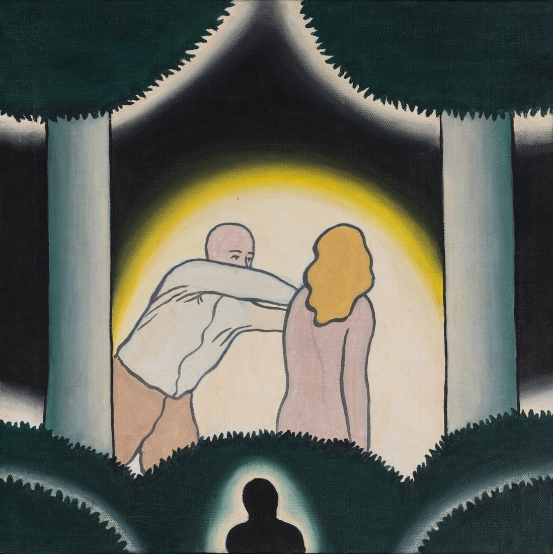 Roger Brown (American, 1941-1997) Untitled (man/woman/tree/shrubs), 1968: Roger Brown (American, 1941-1997) Untitled (man/woman/tree/shrubs), 1968 oil on canvas 12 1/4 x 12 1/4 inches. Property from the Collection of Evan Hughes, Sydney, Australia Provenance: The Hughes Gal