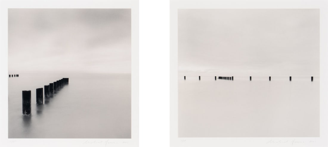 Michael Kenna (American/British, b. 1953) Lake Michigan Morning, Chicago and Line of Posts, Chicago: Michael Kenna (American/British, b. 1953) Lake Michigan Morning, Chicago and Line of Posts, Chicago (two works), 2001 toned gelatin silver prints each signed, dated, and numbered out of 45 in pencil t
