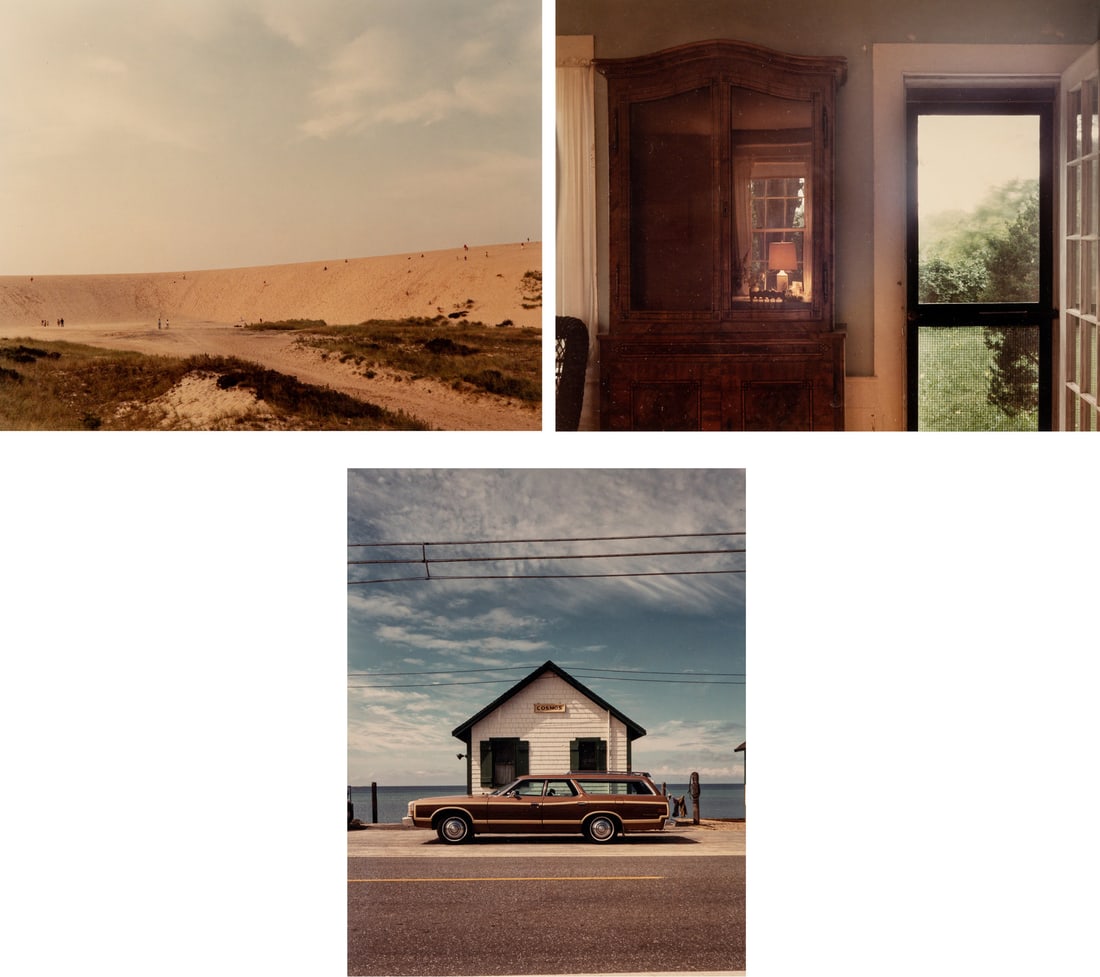 Joel Meyerowitz (American, b. 1938) Wilson Cottage, Wellfleet, 1976; Cosmo's, 1977; Untitled, 1977: Joel Meyerowitz (American, b. 1938) Wilson Cottage, Wellfleet, 1976; Cosmo's, 1977; Untitled, 1977 (three works) chromogenic prints Framed: 15 1/4 x 13 1/4; 13 1/4 x 15 1/4 inches. This lot is located