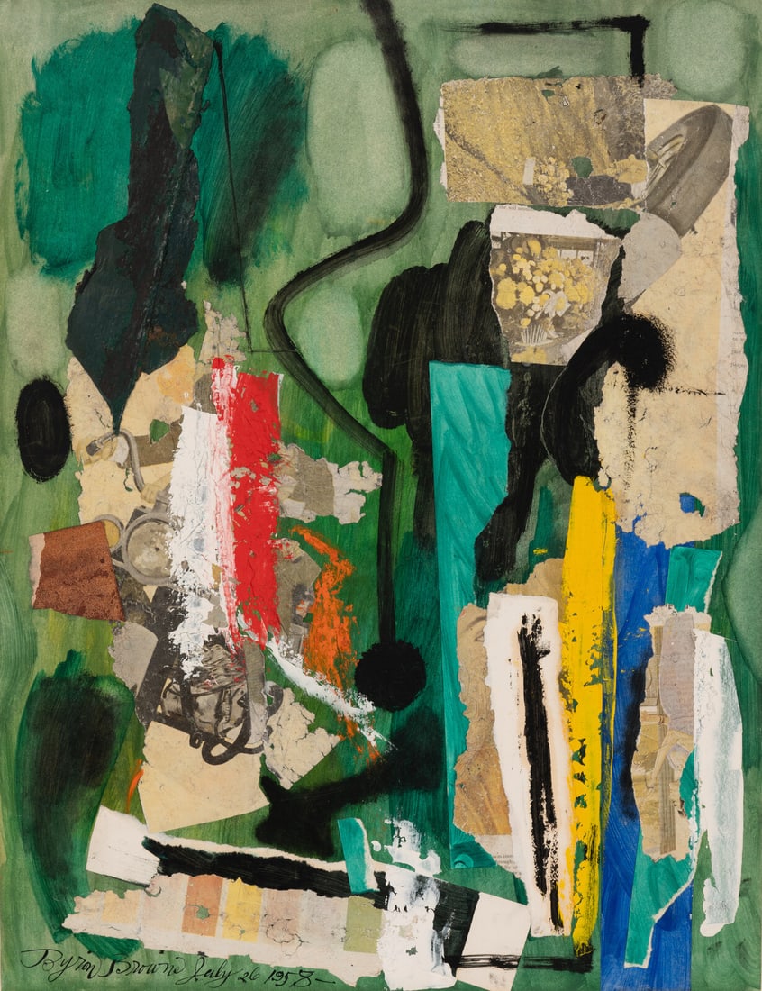 Byron Browne (American, 1907–1961) Jungle, 1958: Byron Browne (American, 1907–1961) Jungle, 1958 tempera and collage on paper signed Byron Browne and dated (lower left) 26 x 19 7/8 inches. This lot is located in Chicago. Property from the Coll