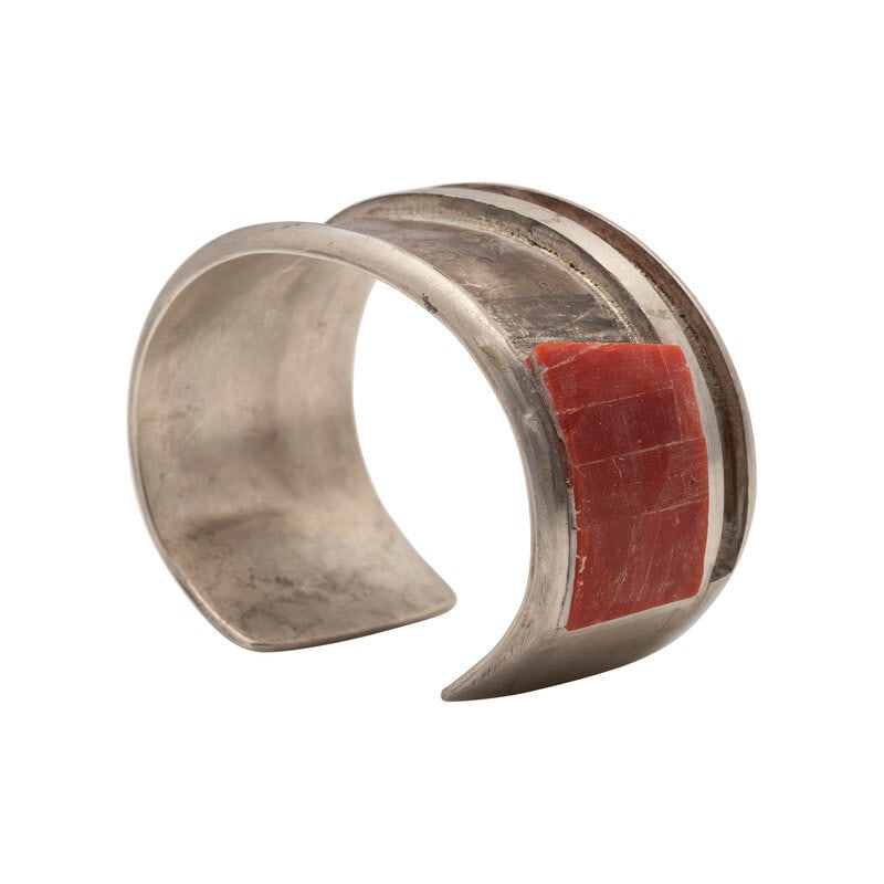 Jesse Monongya
(Hopi-Diné, 1952-2024)
Unfinished Silver and Coral Cuff Bracelet (1 of 2)