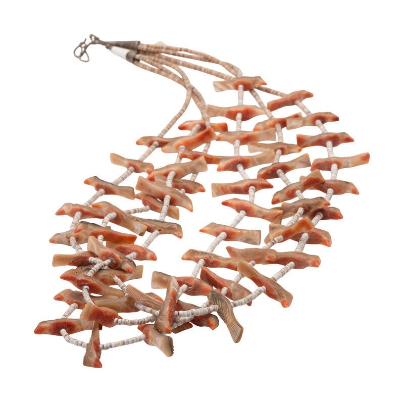 Andrew Emerson Quam, Attributed
(Zuni, b. 1959)
Three-strand Heishi and Spiny Oyster Avian Fetish Ne (1 of 1)