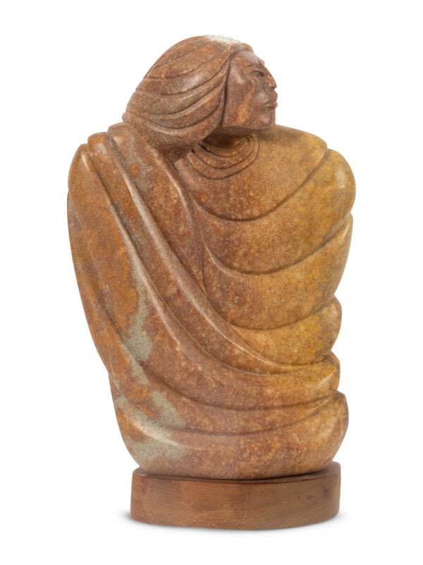 Presley LaFountain (Turtle Mountain Band of Chippewa, 1956-2023) untitled, figure: Presley LaFountain (Turtle Mountain Band of Chippewa, 1956-2023) untitled, figure alabaster signed near base height 18 inches x width 11 inches This lot is located in Scottsdale.