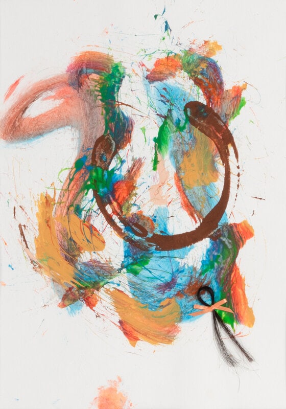 Indian Blessing Original "Moneigh", 2010: Indian Blessing Original "Moneigh" , 2010 mixed media and horse hair A moneigh is an abstract painting created by famed horses. This moneigh was created by Jesse's horse, Manuelito. Includes photograp