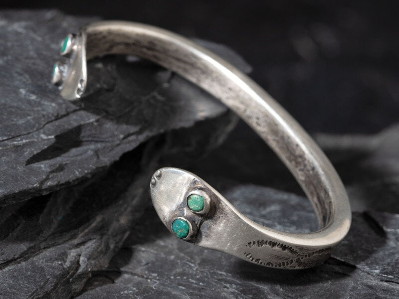 Navajo Ingot and Turquoise Snake Cuff Bracelet (1 of 2)