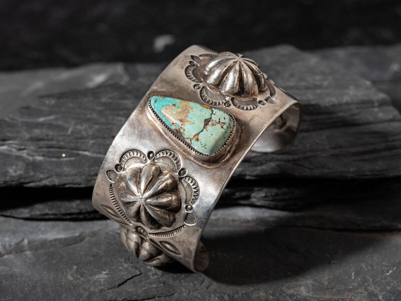 Navajo Silver and Turquoise Cuff Bracelet  (1 of 2)