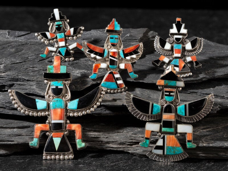 Zuni Mosaic Inlay Knifewing Pendants / Pins (1 of 2)