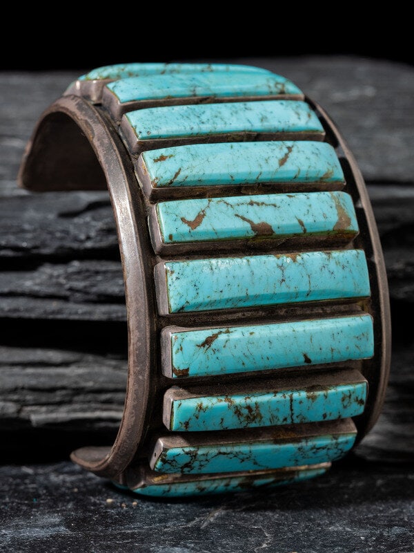 Navajo Wide Silver and Turquoise Cuff Bracelet (1 of 2)