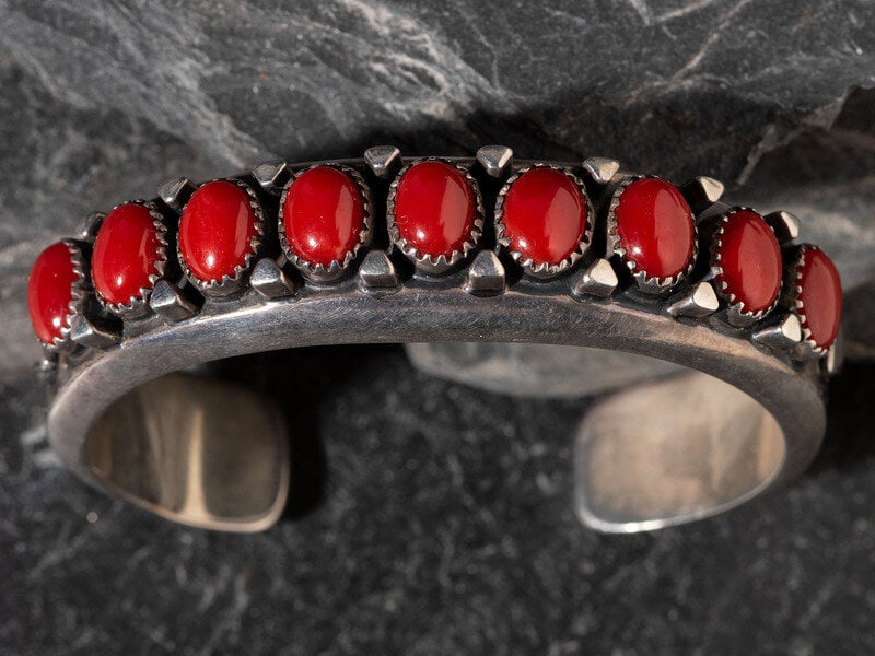 Julian Lovato
(Kewa, 1922-2018)
Sterling Silver and Coral Cuff Bracelet (1 of 2)