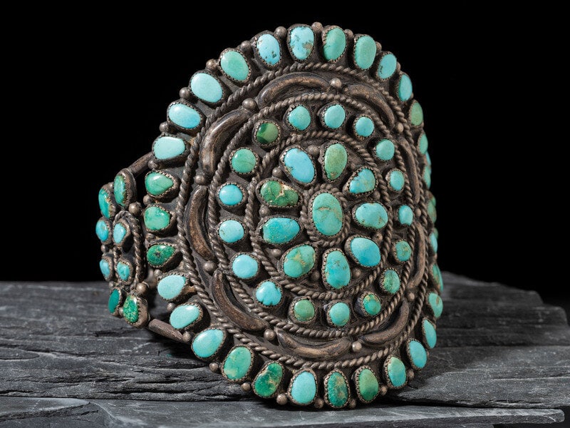 Navajo Silver and Turquoise Cluster Cuff Bracelet (1 of 2)