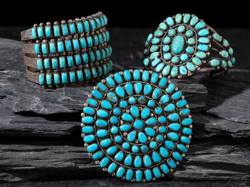 Navajo and Zuni Silver and Turquoise Cluster Jewelry (1 of 2)