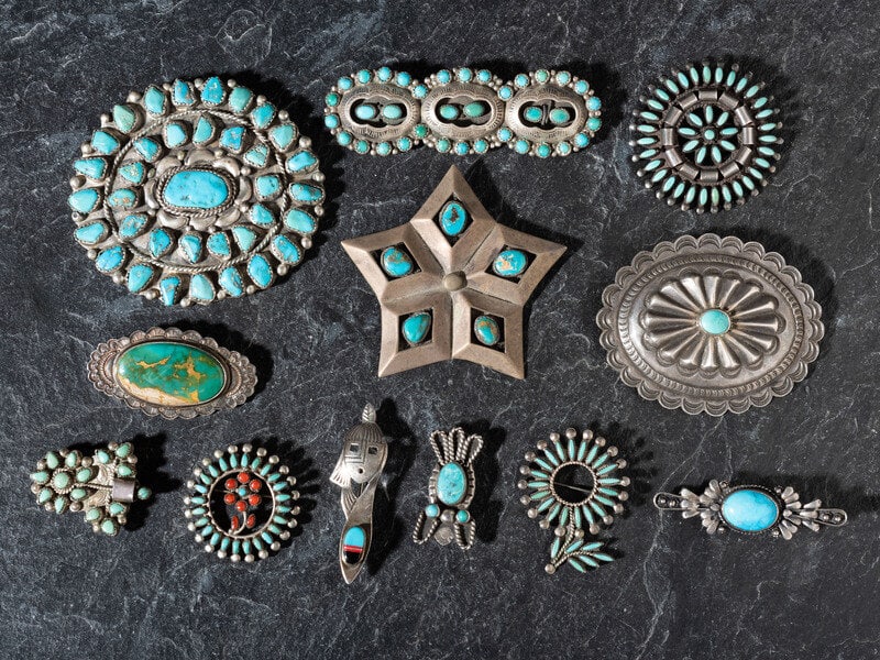 Navajo and Zuni Silver and Turquoise Pins / Pendants  (1 of 2)