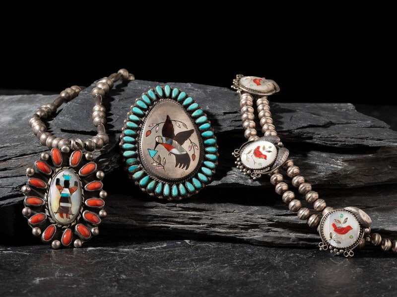 Navajo or Zuni Mosaic Inlay Necklaces and Pendants (1 of 2)