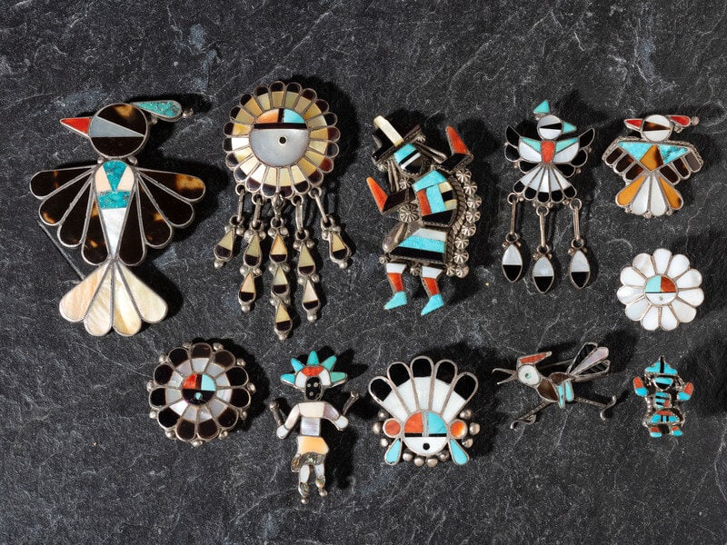 An Assortment of Zuni Mosaic Inlay Pins / Pendants (1 of 2)