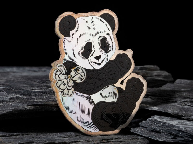 Dale Edaakie
(Zuni, b. 1938)
Silver and Mosaic Inlay Panda Bear Pin / Pendant (1 of 2)